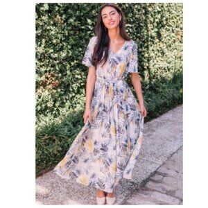 GAL MEETS GLAM Kiki‎ Chiffon Flutter Sleeve Maxi Dress Leaf Size 12P Women's